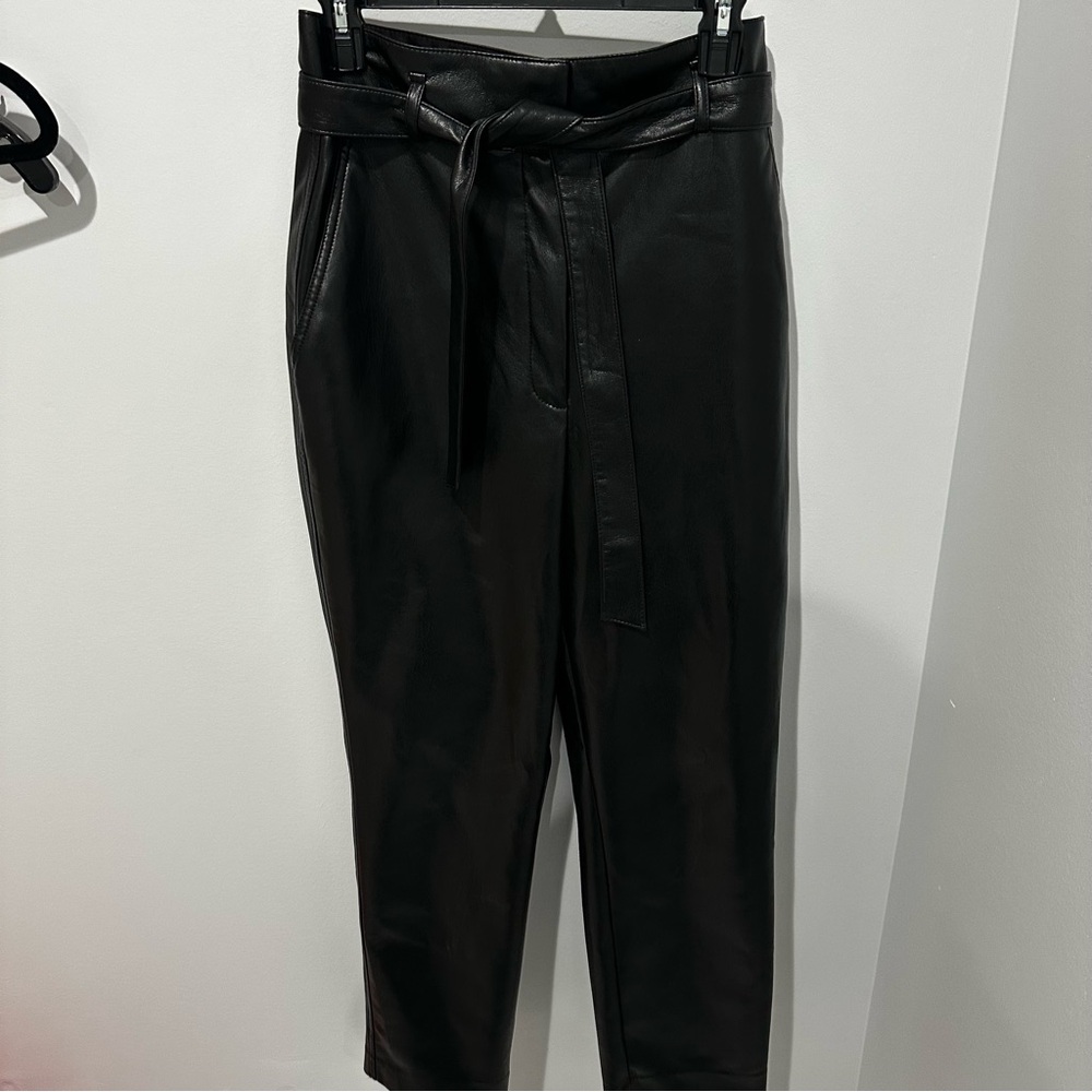 Aritzia Babaton Vegan Leather Belted Pants - Size 10 - Picture 3 of 6